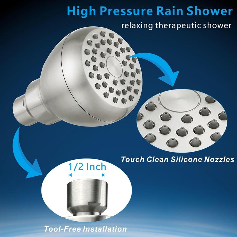 Nuodan High Pressure Shower Head - Powerful Bathroom Pressure Boosting Showerhead - Perfect Universal Replacement for Rain Shower Heads(Brushed Nickel) - Image 4